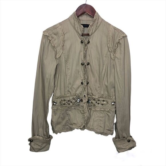 Vero Moda Tan Beaded Lace Blazer Medium Neutral Minimalist 100% Cotton - Picture 1 of 13